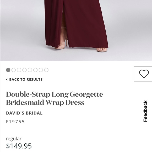 David’s Bridal Wine Double Strap Long Georgette Wrap Bridesmaids Dress - Picture 7 of 12
